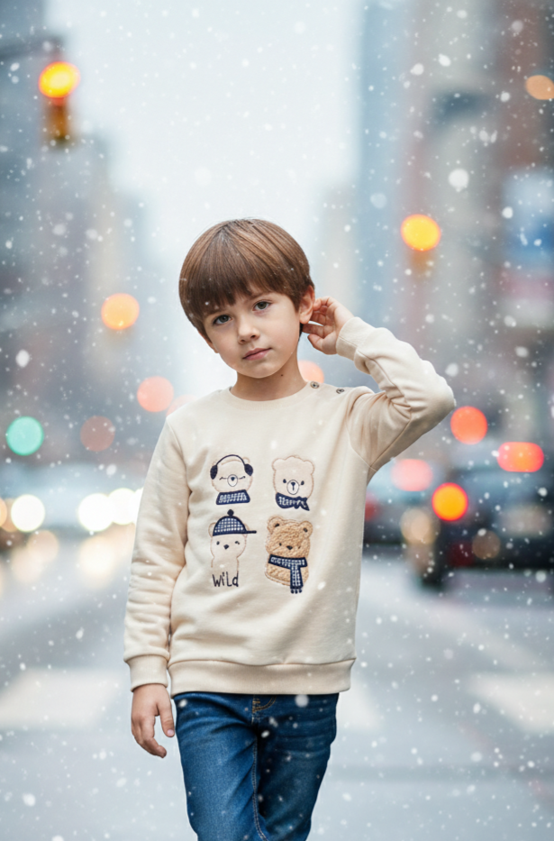 ERKEK ÇOCUK 1-4 YAŞ APLİKE AYCIKLI SWEAT -AĞRI