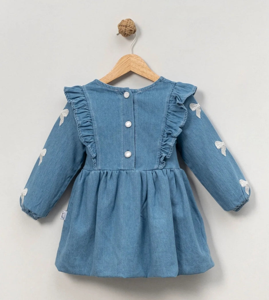 KIZ ÇOCUK 1-4 YAŞ NAKIŞLI TOKALI KOT ELBİSE