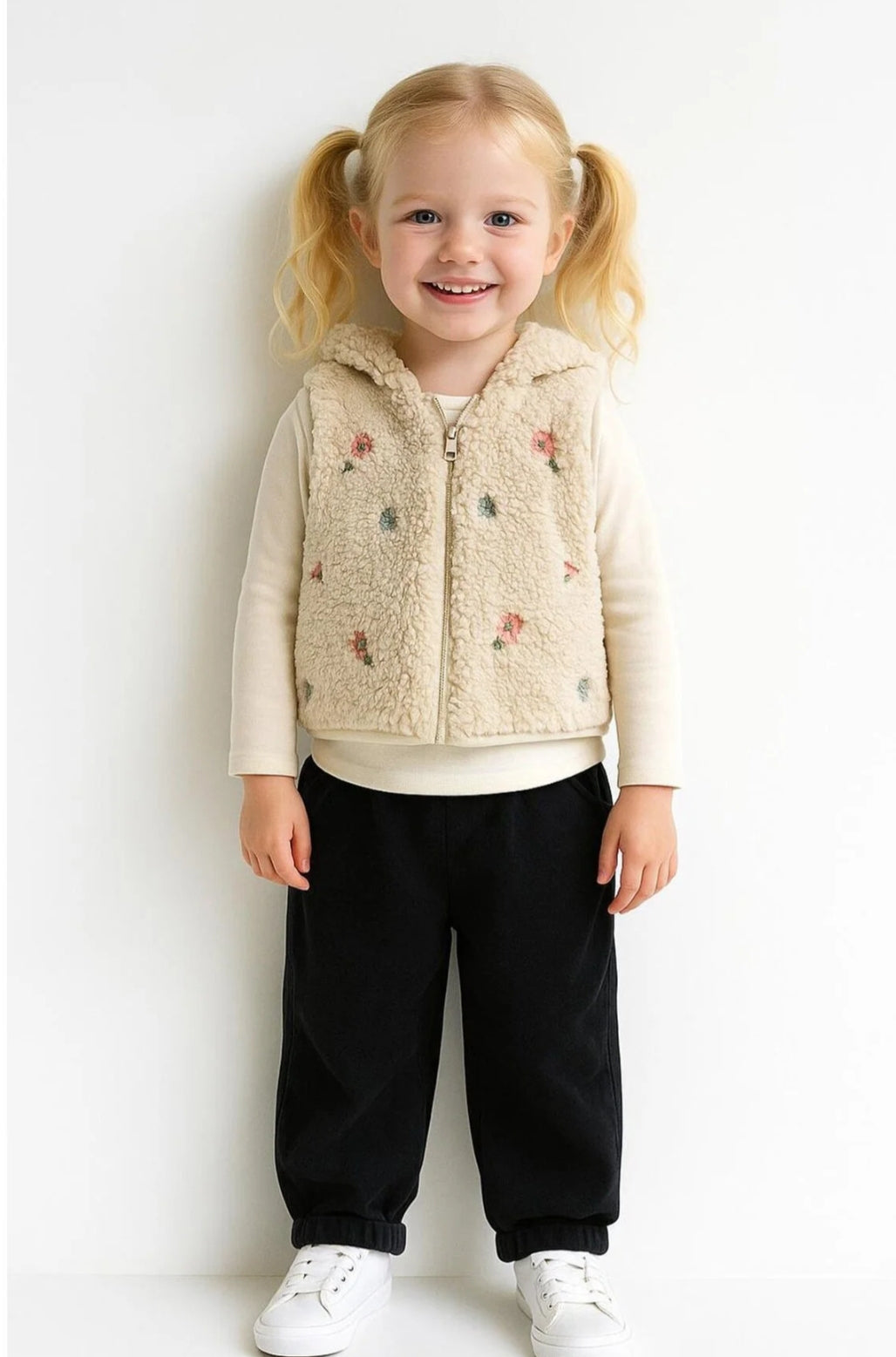 Fermuarlı Teddy Kumaş Kapüşonlu Kız bebek yelek 9-36 AY