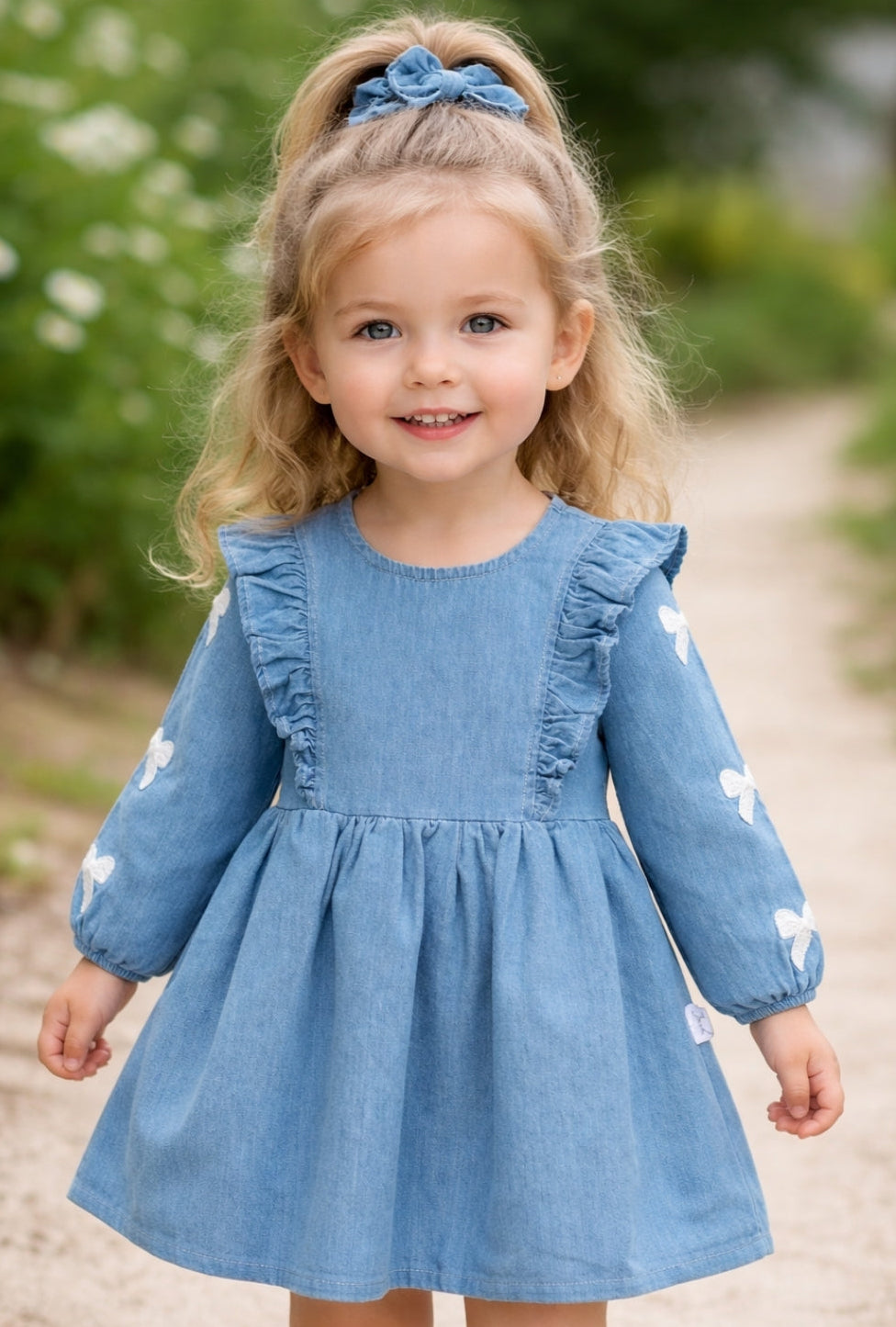 KIZ ÇOCUK 1-4 YAŞ NAKIŞLI TOKALI KOT ELBİSE